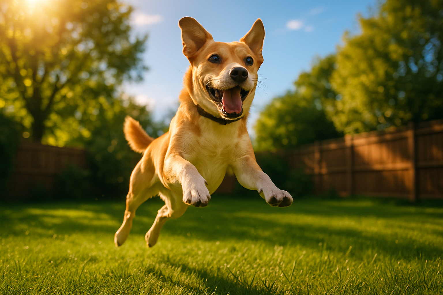 A dog leaping with joy
